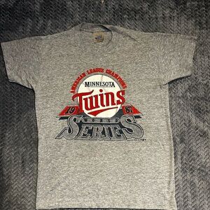 Minnesota Twins 1987 World Series T Shirt Vtg 80s MLB Made USA Grey L